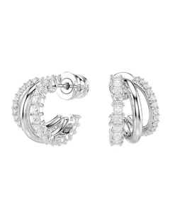 Round Cut Mini Rhodium Plated Hyperbola Hoop Earrings in White