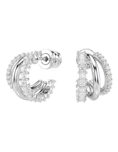 Round Cut Mini Rhodium Plated Hyperbola Hoop Earrings in White