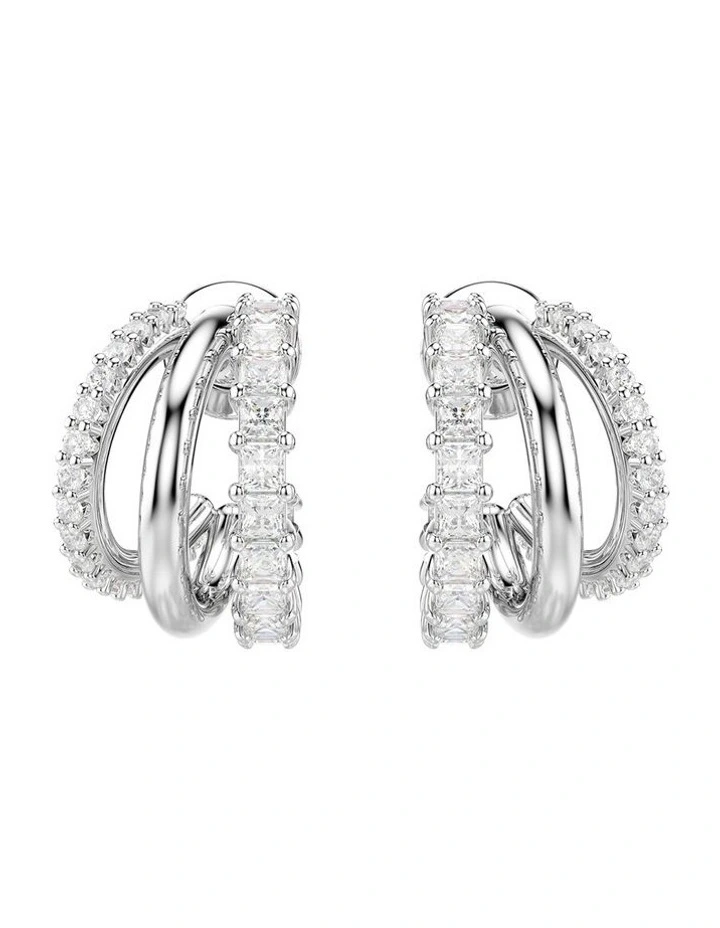 Round Cut Mini Rhodium Plated Hyperbola Hoop Earrings in White image 2