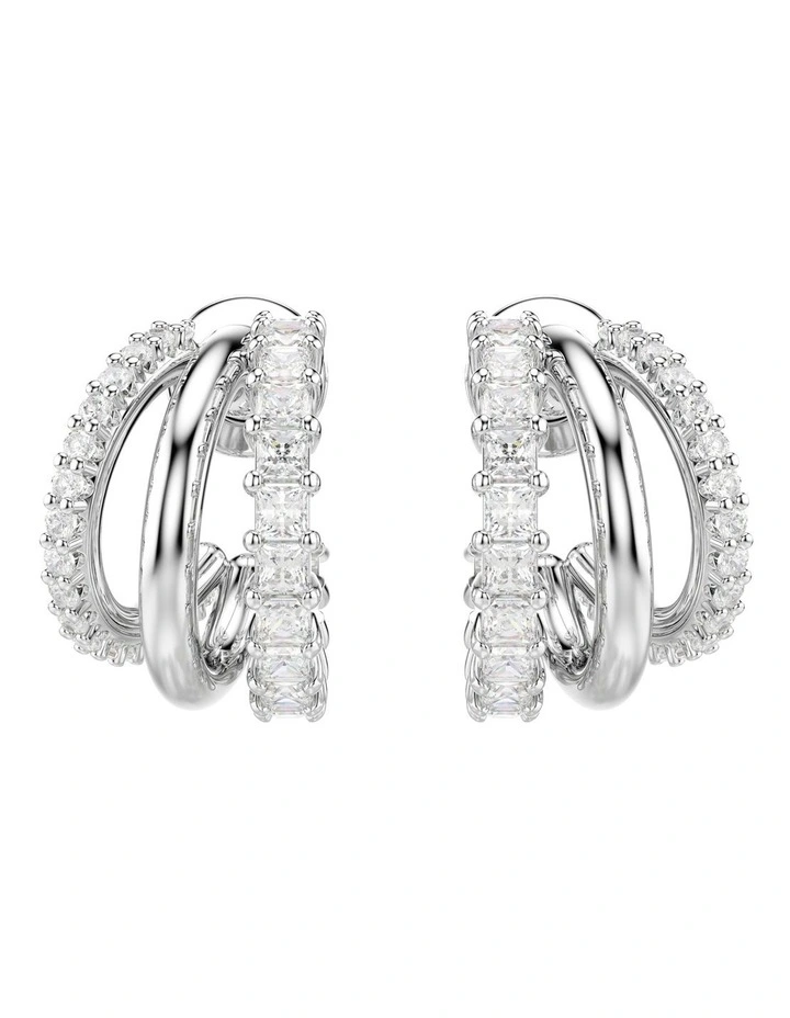 Round Cut Mini Rhodium Plated Hyperbola Hoop Earrings in White image 2