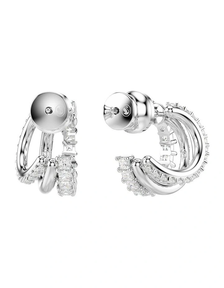 Round Cut Mini Rhodium Plated Hyperbola Hoop Earrings in White image 4