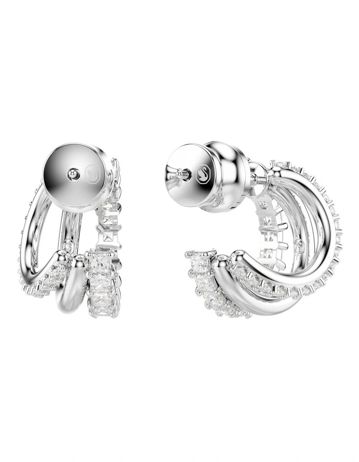 Round Cut Mini Rhodium Plated Hyperbola Hoop Earrings in White image 4