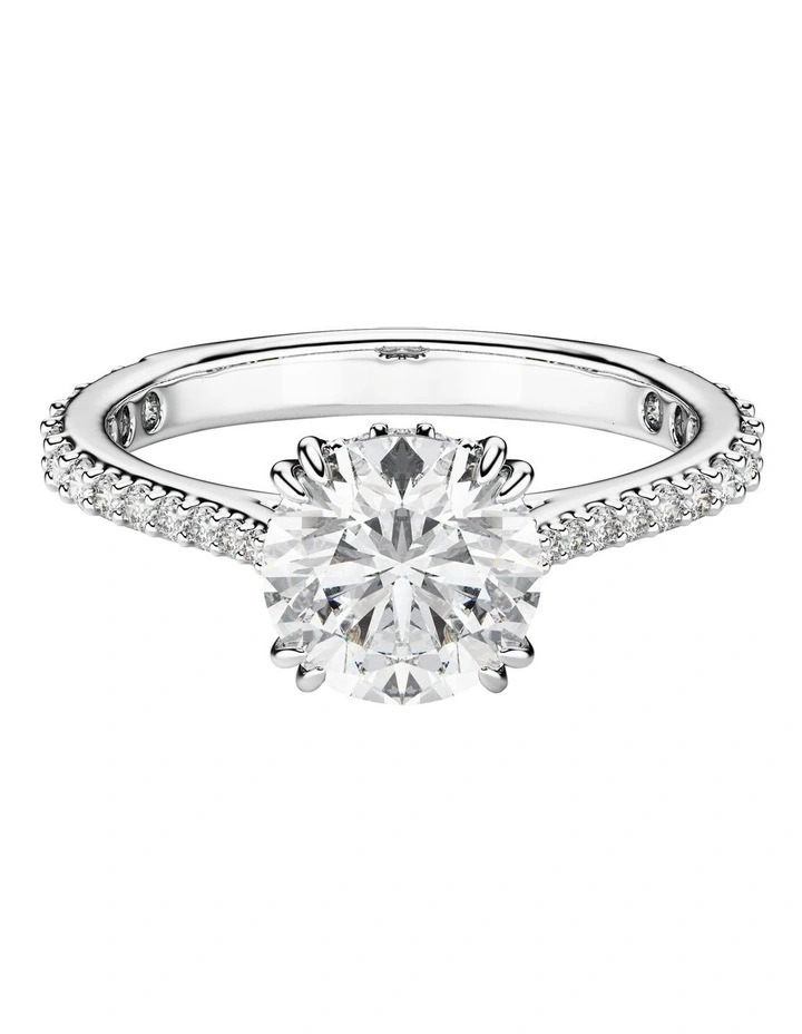 Round Cut Pav Silver-Tone Finish Stilla Cocktail Ring in White image 1