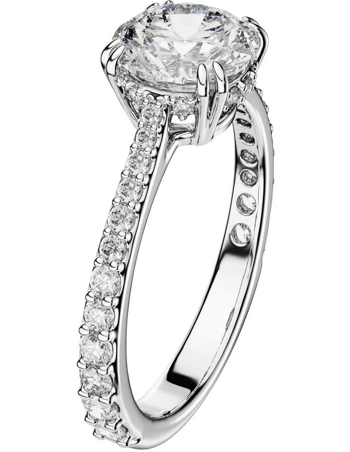 Round Cut Pav Silver-Tone Finish Stilla Cocktail Ring in White image 2