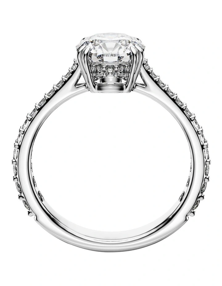 Round Cut Pav Silver-Tone Finish Stilla Cocktail Ring in White image 3