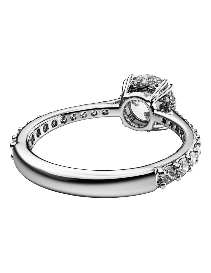 Round Cut Pav Silver-Tone Finish Stilla Cocktail Ring in White image 4