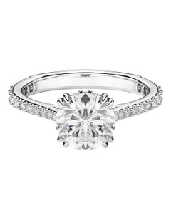 Round Cut Pav Silver-Tone Finish Stilla Cocktail Ring in White