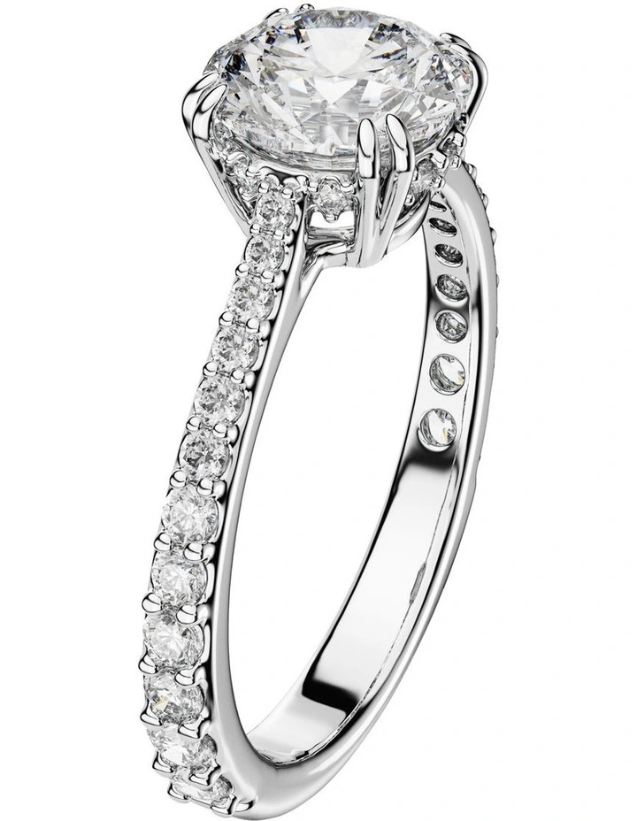 Round Cut Pav Silver-Tone Finish Stilla Cocktail Ring in White image 2