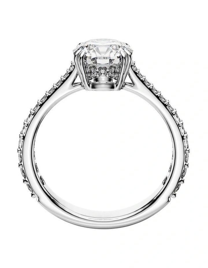 Round Cut Pav Silver-Tone Finish Stilla Cocktail Ring in White image 3