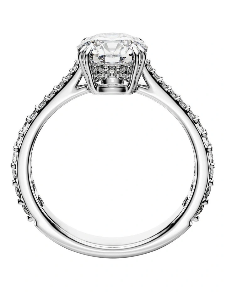 Round Cut Pav Silver-Tone Finish Stilla Cocktail Ring in White image 3