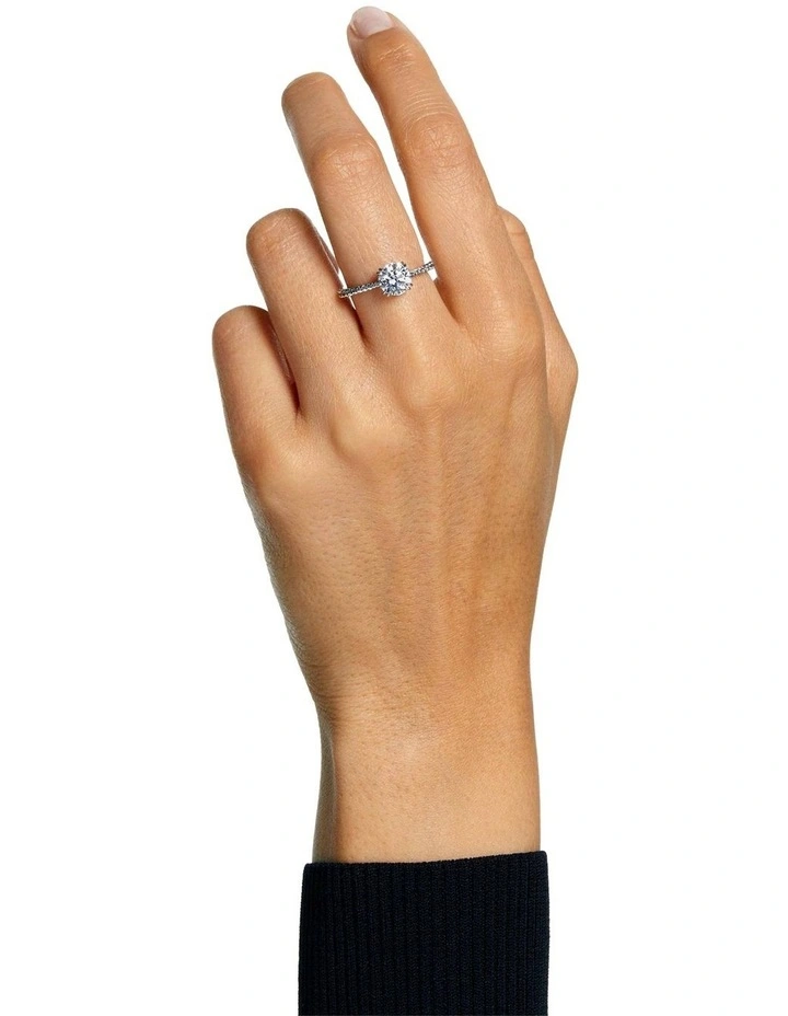 Round Cut Pav Silver-Tone Finish Stilla Cocktail Ring in White image 5