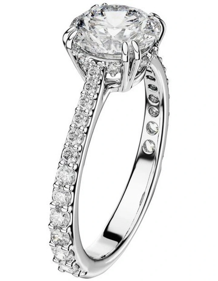 Round Cut Pav Silver-Tone Finish Stilla Cocktail Ringin White image 2