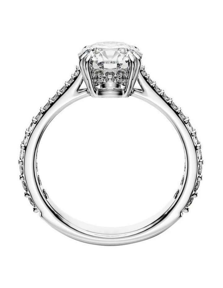 Round Cut Pav Silver-Tone Finish Stilla Cocktail Ringin White image 3