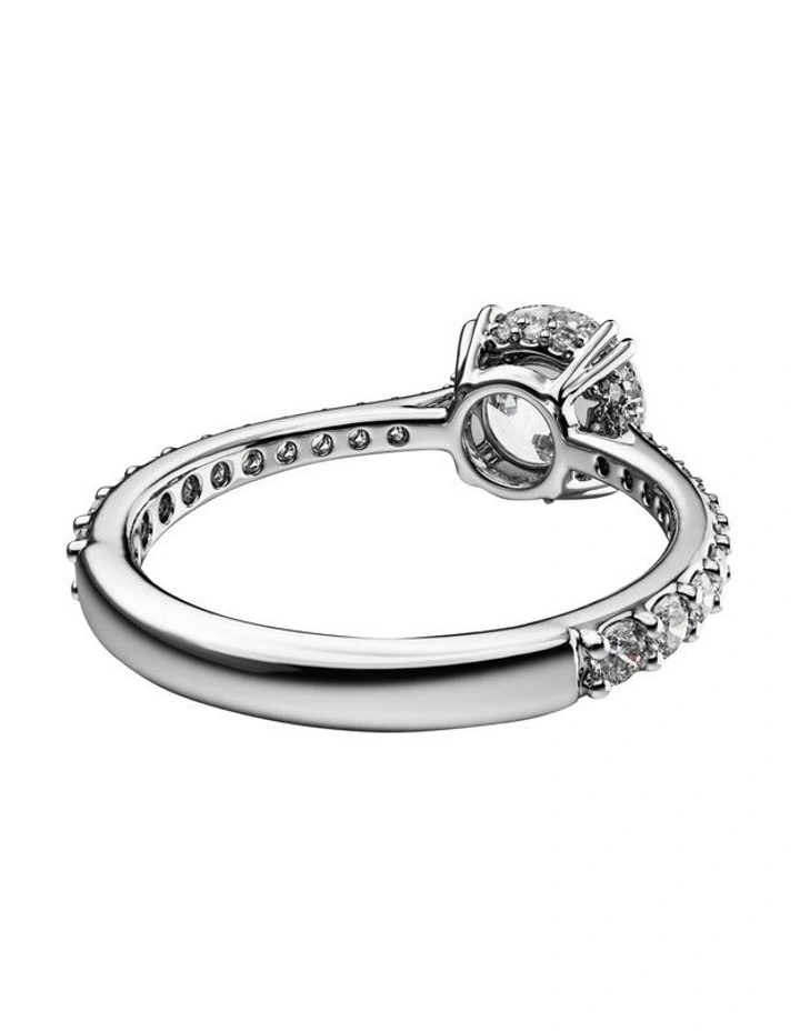 Round Cut Pav Silver-Tone Finish Stilla Cocktail Ringin White image 4