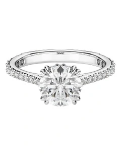 Round Cut Pav Silver-Tone Finish Stilla Cocktail Ring in White