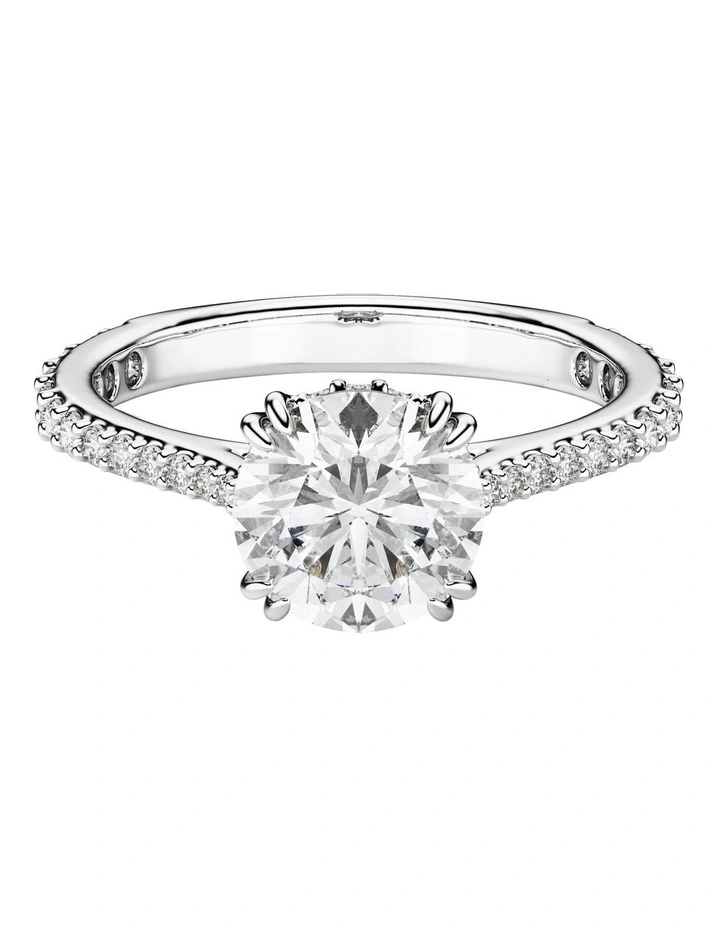 Round Cut Pav Silver-Tone Finish Stilla Cocktail Ring in White image 1