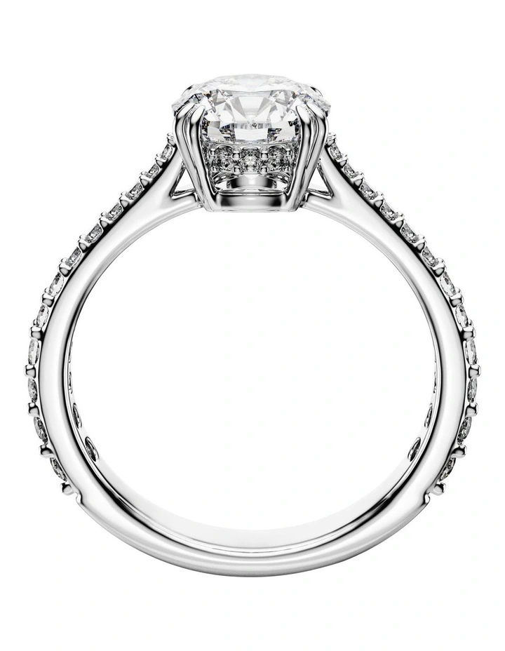 Round Cut Pav Silver-Tone Finish Stilla Cocktail Ring in White image 3