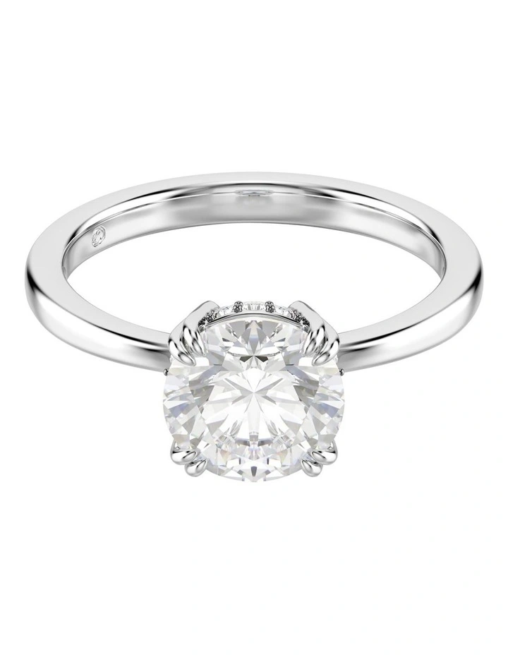 Round Cut Silver-Tone Finish Stilla Cocktail Ring in White image 1