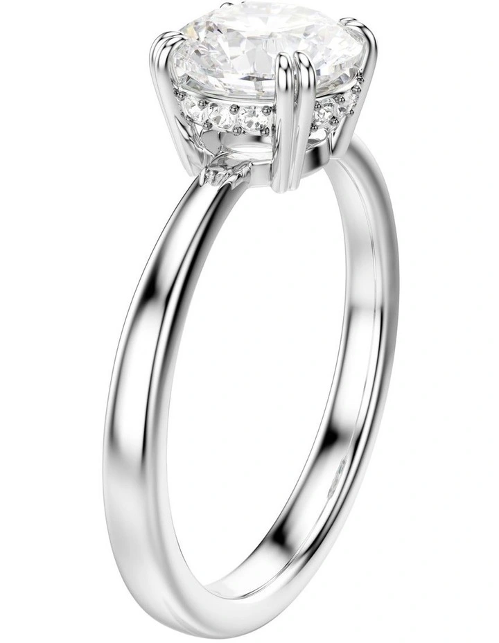 Round Cut Silver-Tone Finish Stilla Cocktail Ring in White image 2