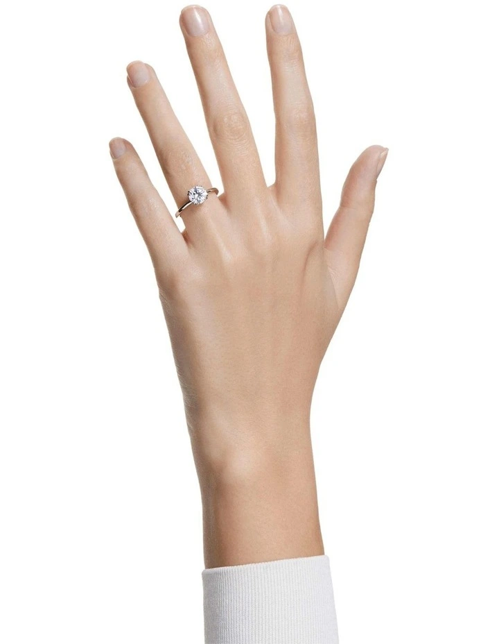 Round Cut Silver-Tone Finish Stilla Cocktail Ring in White image 5