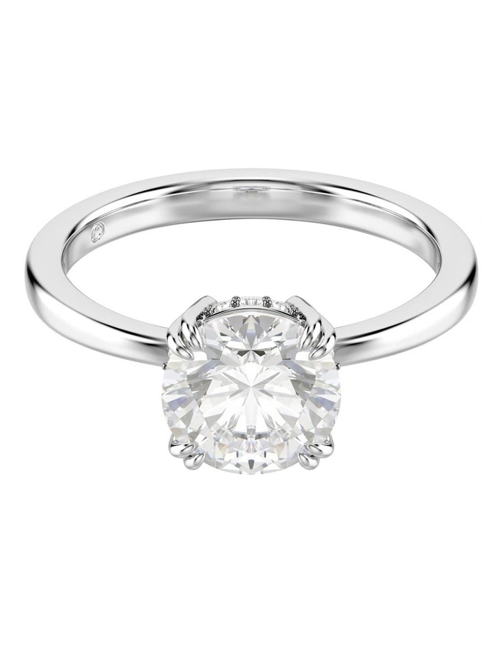 Round Cut Silver-Tone Finish Stilla Cocktail Ring in White image 1