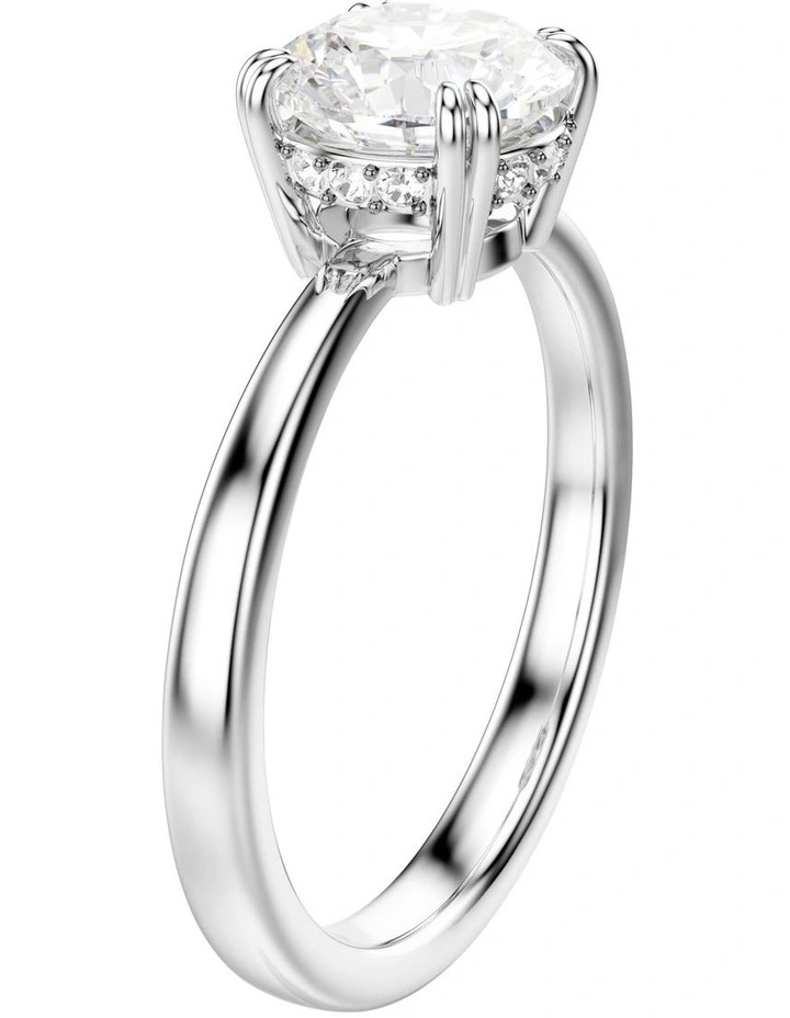 Round Cut Silver-Tone Finish Stilla Cocktail Ring in White image 2