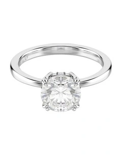 Round Cut Silver-Tone Finish Stilla Cocktail Ring in White