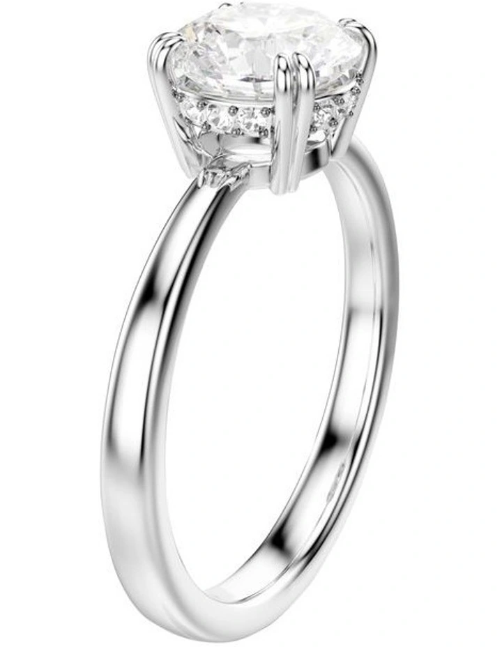 Round Cut Silver-Tone Finish Stilla Cocktail Ring in White image 2