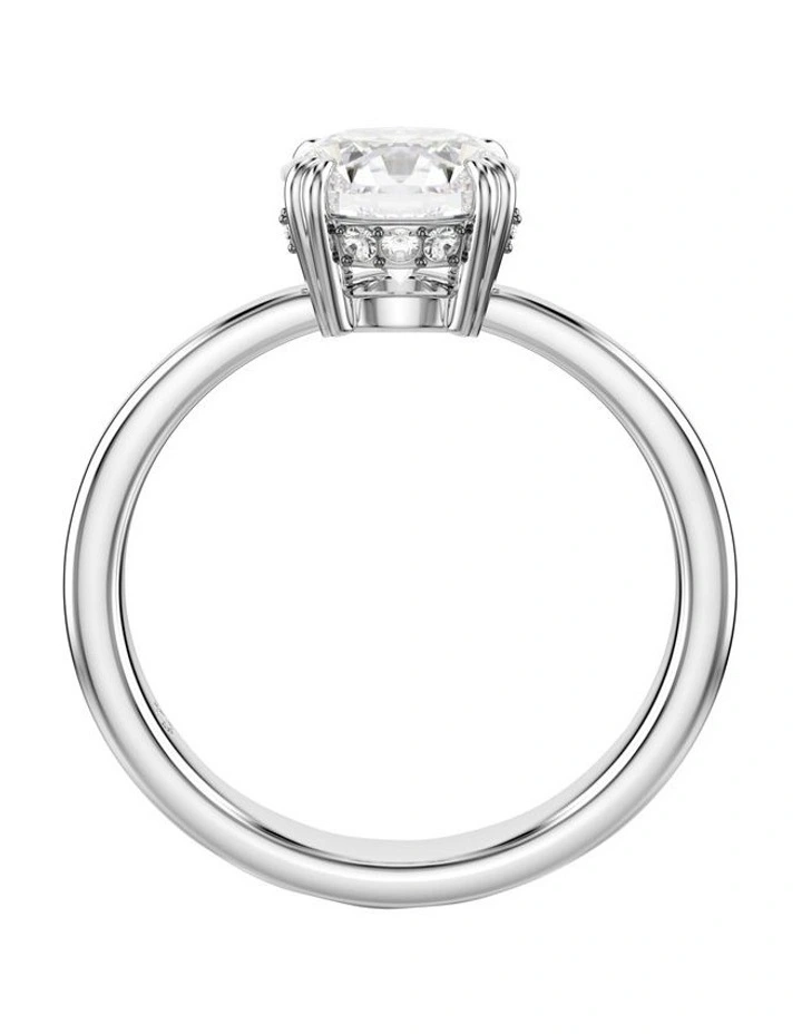 Round Cut Silver-Tone Finish Stilla Cocktail Ring in White image 3