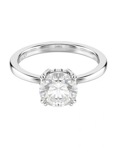 Round Cut Silver-Tone Finish Stilla Cocktail Ring in White