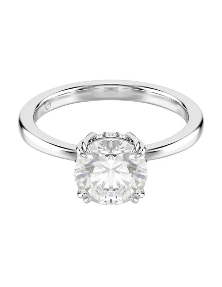 Round Cut Silver-Tone Finish Stilla Cocktail Ring in White image 1