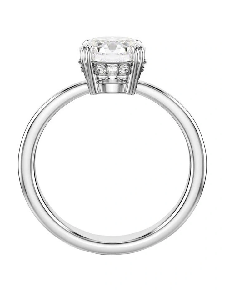 Round Cut Silver-Tone Finish Stilla Cocktail Ring in White image 3