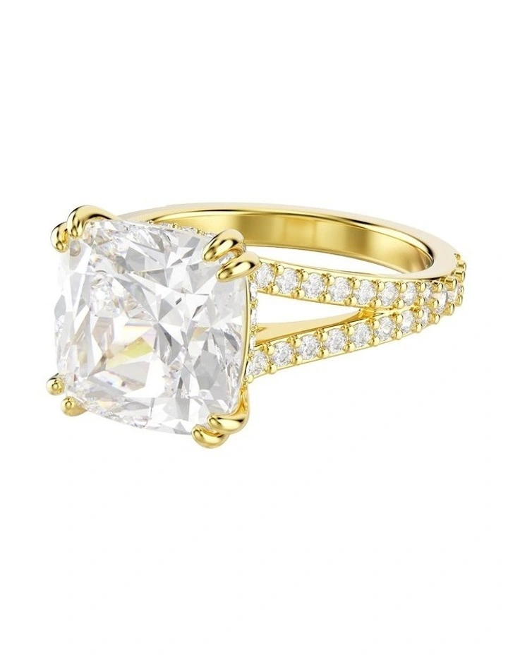 Square Cut Pav Gold-Tone Plated Stilla Cocktail Ring in White image 1