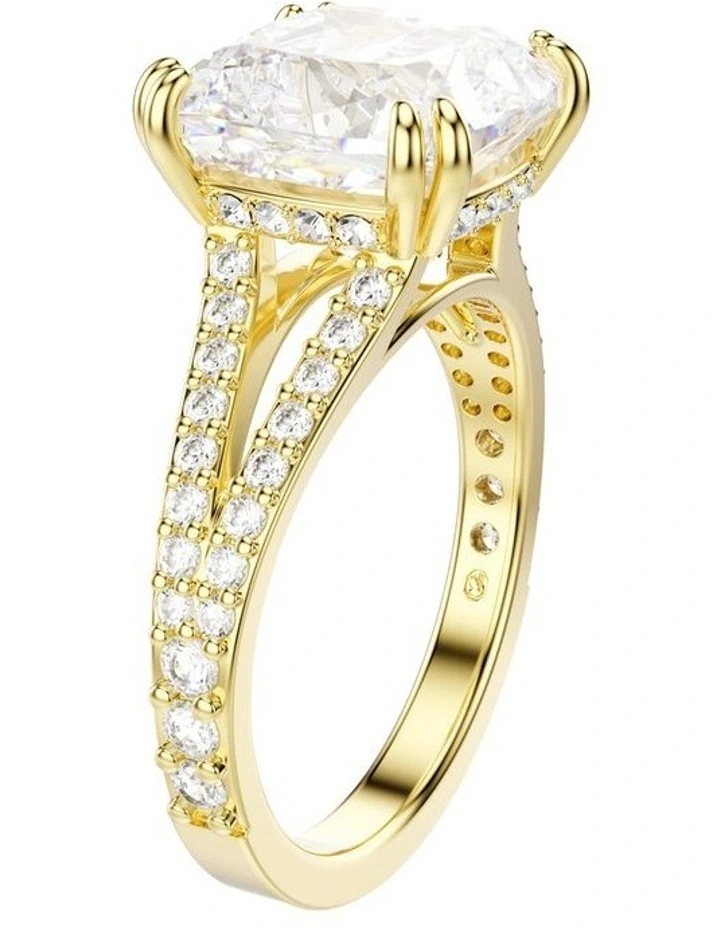 Square Cut Pav Gold-Tone Plated Stilla Cocktail Ring in White image 2