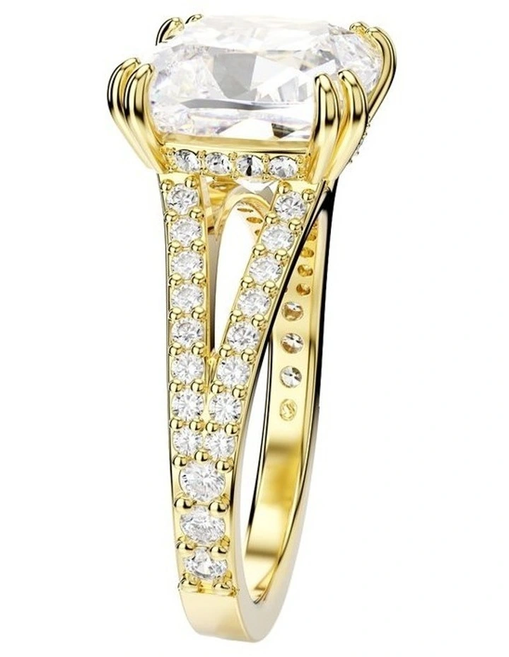 Square Cut Pav Gold-Tone Plated Stilla Cocktail Ring in White image 3