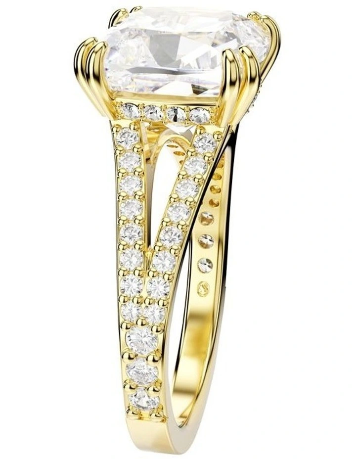 Square Cut Pav Gold-Tone Plated Stilla Cocktail Ring in White image 3