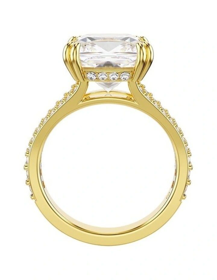 Square Cut Pav Gold-Tone Plated Stilla Cocktail Ring in White image 4