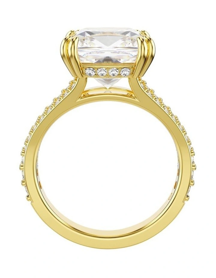 Square Cut Pav Gold-Tone Plated Stilla Cocktail Ring in White image 4