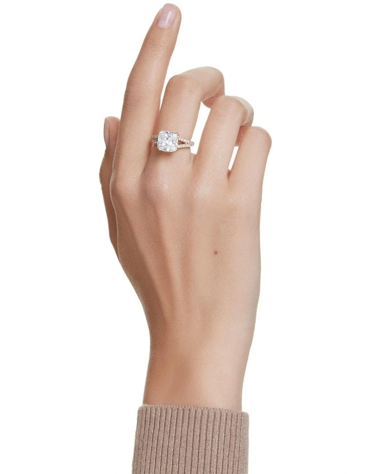 Square Cut Pav Gold-Tone Plated Stilla Cocktail Ring in White image 5