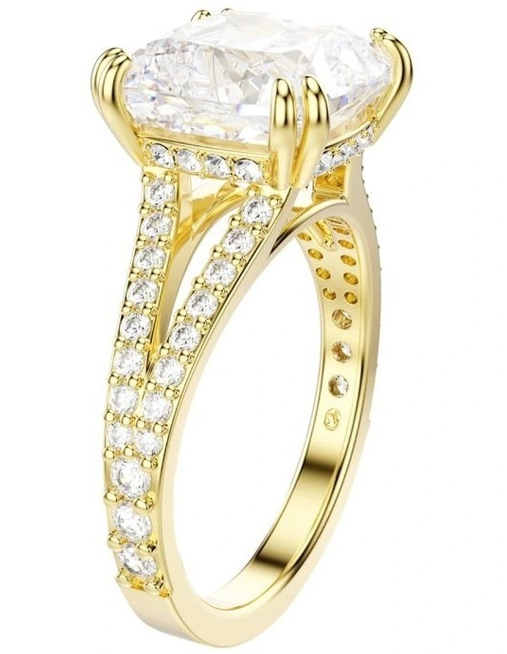 Square Cut Pav Gold-Tone Plated Stilla Cocktail Ring in White image 2