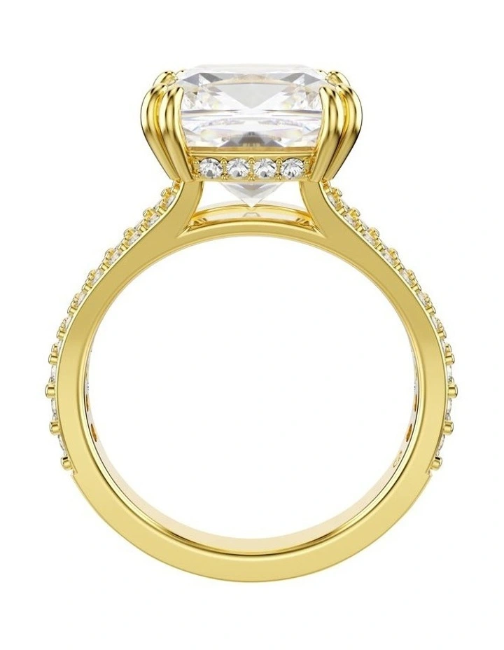 Square Cut Pav Gold-Tone Plated Stilla Cocktail Ring in White image 4