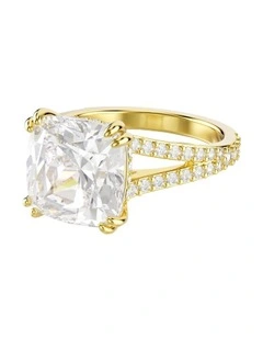 Stilla Cocktail Ring Square Cut Pav Gold-Tone Plated in White