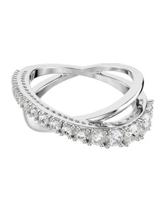 Mixed Cuts Silver-Tone Finish Hyperbola Ring in White