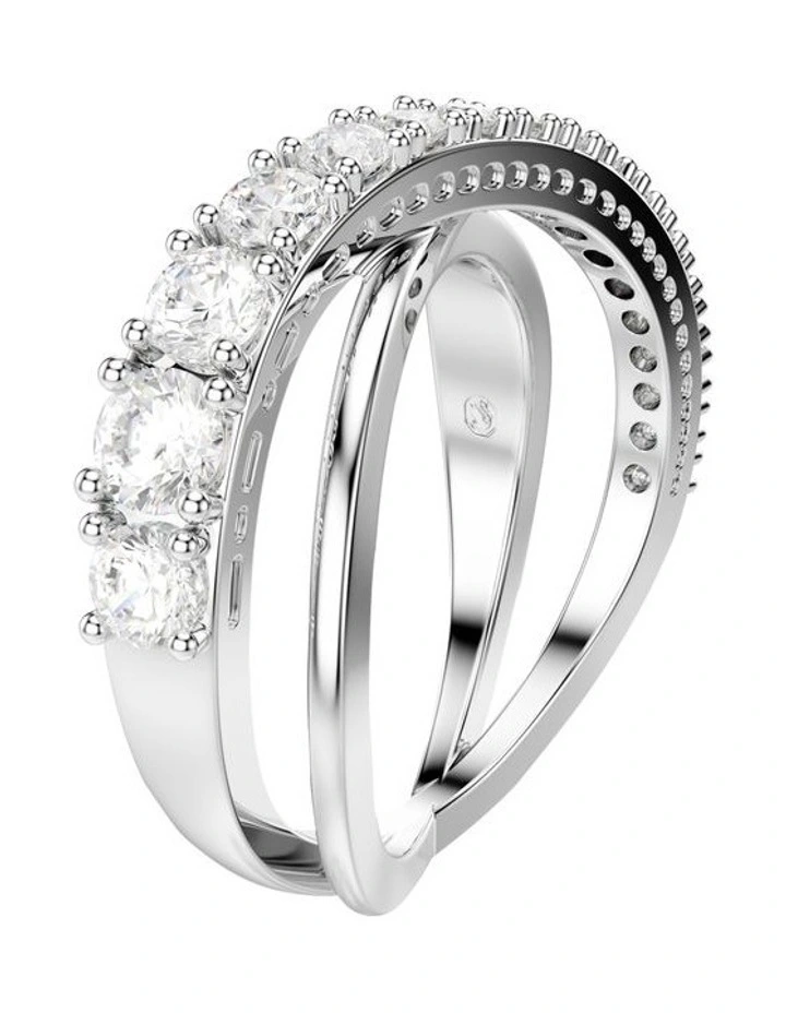 Mixed Cuts Silver-Tone Finish Hyperbola Ring in White image 2