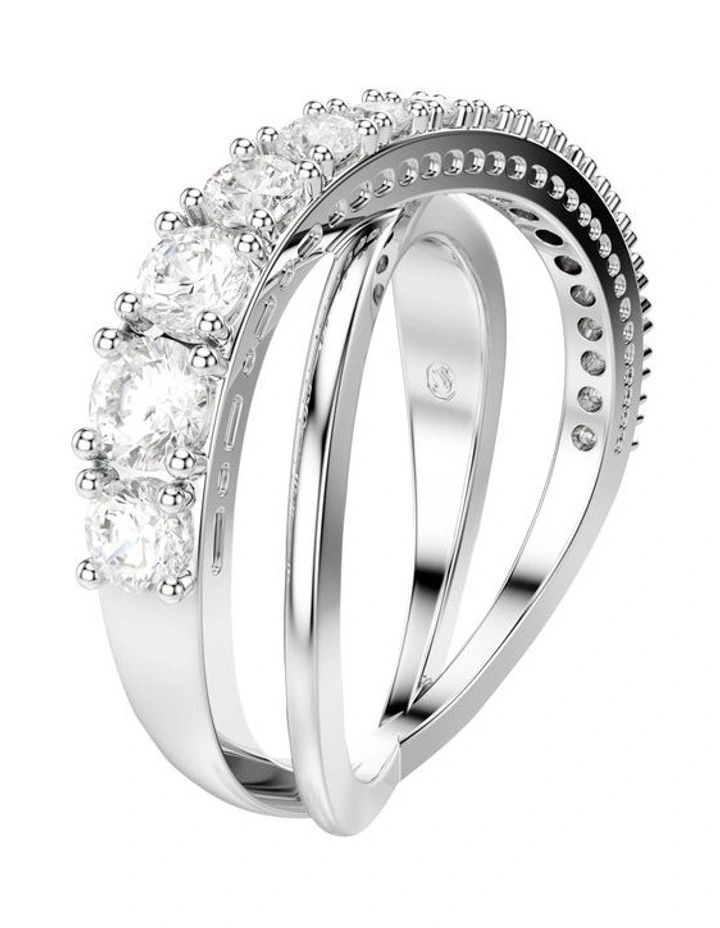 Mixed Cuts Silver-Tone Finish Hyperbola Ring in White image 2