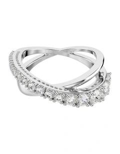 Mixed Cuts Silver-Tone Finish Hyperbola Ring in White