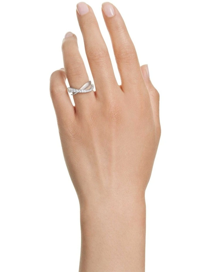 Mixed Cuts Silver-Tone Finish Hyperbola Ring in White image 5