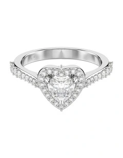 Una Angelic Motif Ring Mixed Cuts Heart Rhodium Plated in White