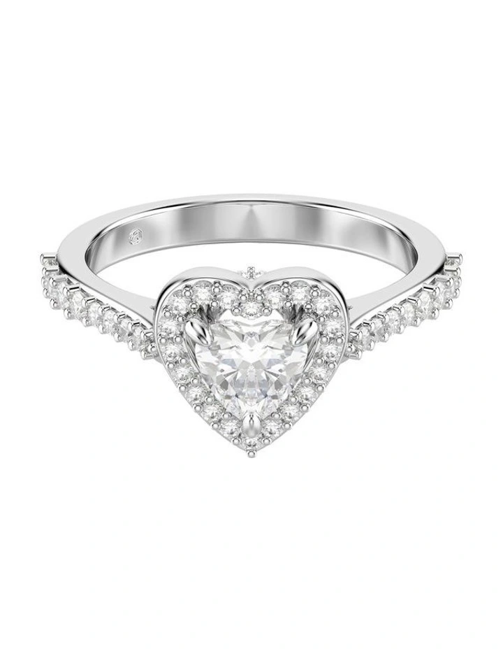 Una Angelic Motif Ring Mixed Cuts Heart Rhodium Plated in White image 1