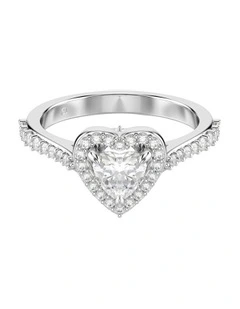 Una Angelic Motif Ring Mixed Cuts Heart Rhodium Plated in White